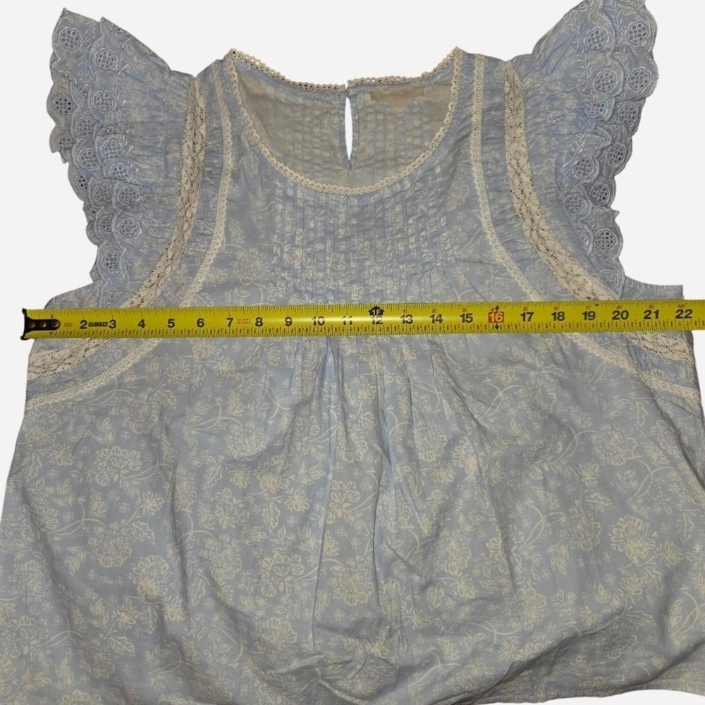 Boho Light Blue Lace Trim Blouse - Picture 4 of 4